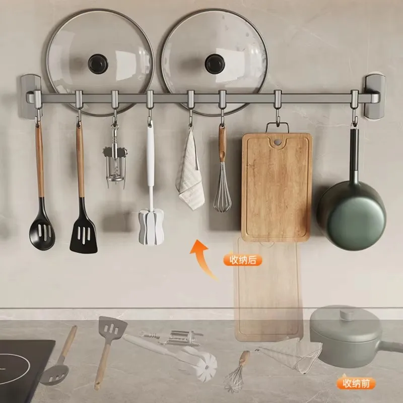 Wall Mounted Hooks Rack Kitchen Organizer Utensils Knife Holder Cutting Board Spoon Lid Storage Bathroom Towel Robe Coat Hangers