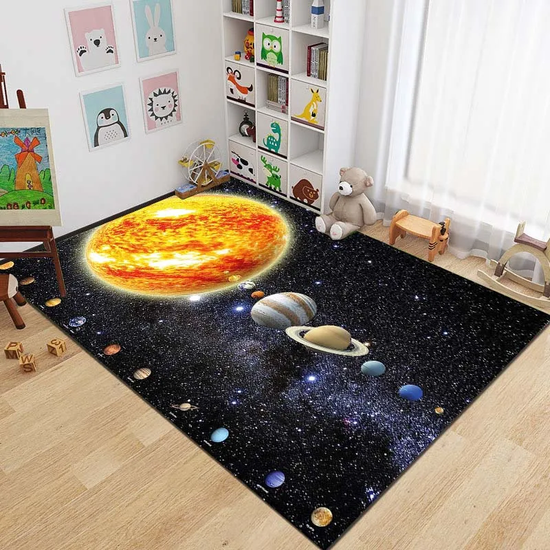 15 Sizes 3D Solar System Children's Room Carpet Space Planet Carpet for Bedroom Classroom Anti-slip Mat Home Decor Crawling Mat