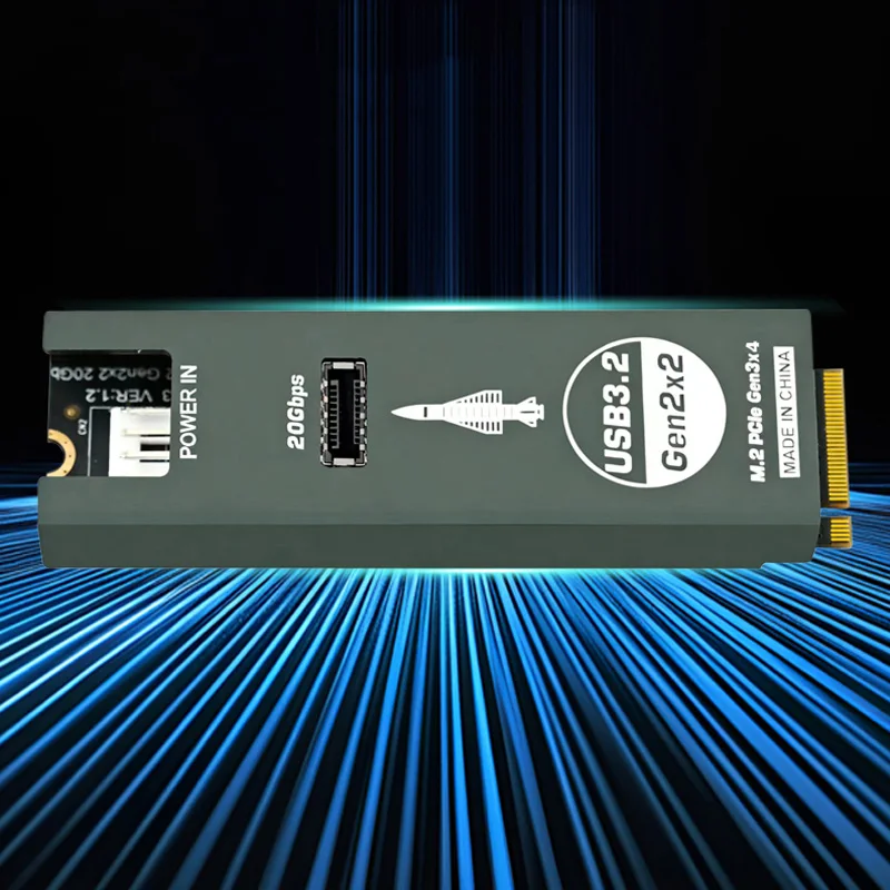 NEW NVME to Type E USB 3.2 20Gbps M.2 M Key to USB3.2 GEN2X2 20Gb TYPE C Front Panel Expansion Card Riser with CNC Heatsink Case