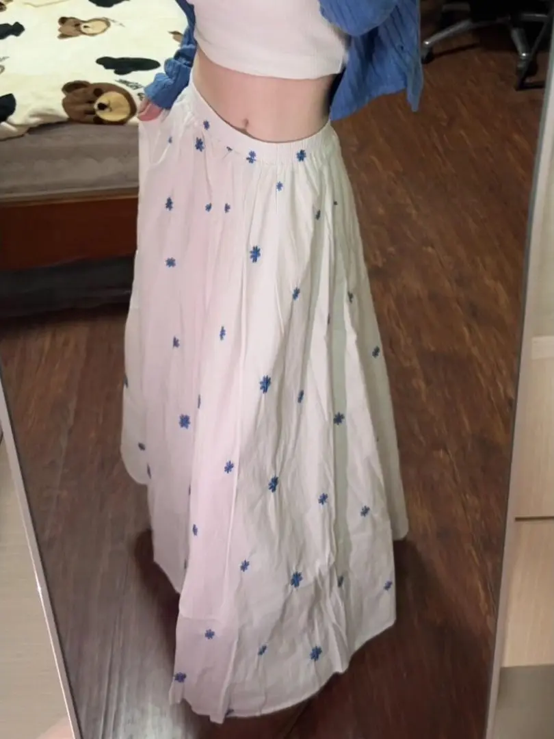 

White Embroidered High Waist A-Line Skirt Women's Summer New Style Slimming Half-length Skirt Korean Style Commute Wear