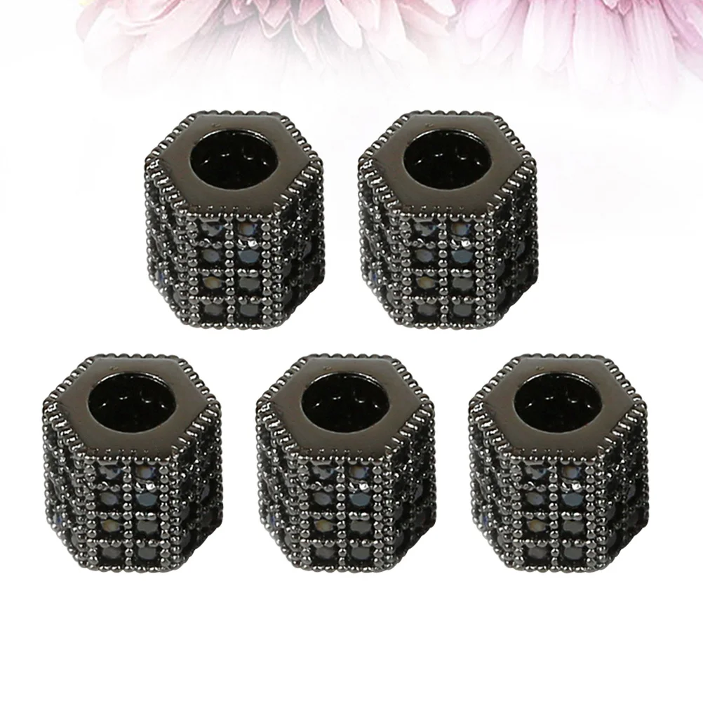 

5Pcs Zircon Cylinder Spacer Beads Premium Loose Beads for DIY Jewelry Making Bracelet Necklace Craft Kits Black