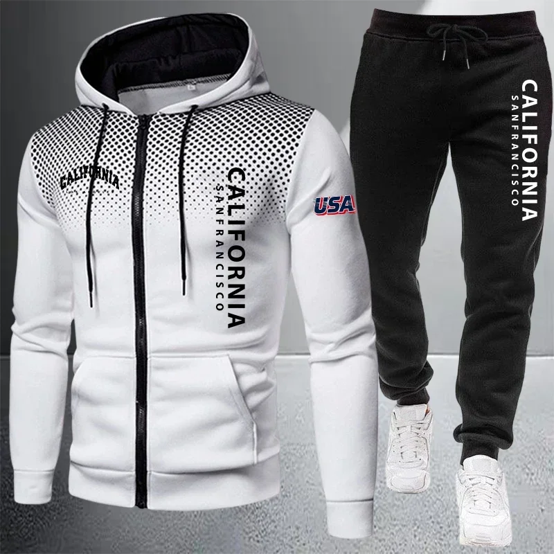 Quality Men's Jacket Tracksuit Casual Dot Zip Sweatshirt Coat Sports Jogging Man Clothes Autumn Winter Warm Single Hoodie Pants