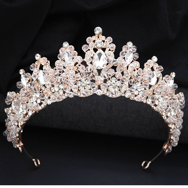 Luxury Rose Golden Colors Tiaras and Crowns Wedding Hair Jewelry Pageant Crown Bridal Tiara for Party Birthday Pageant