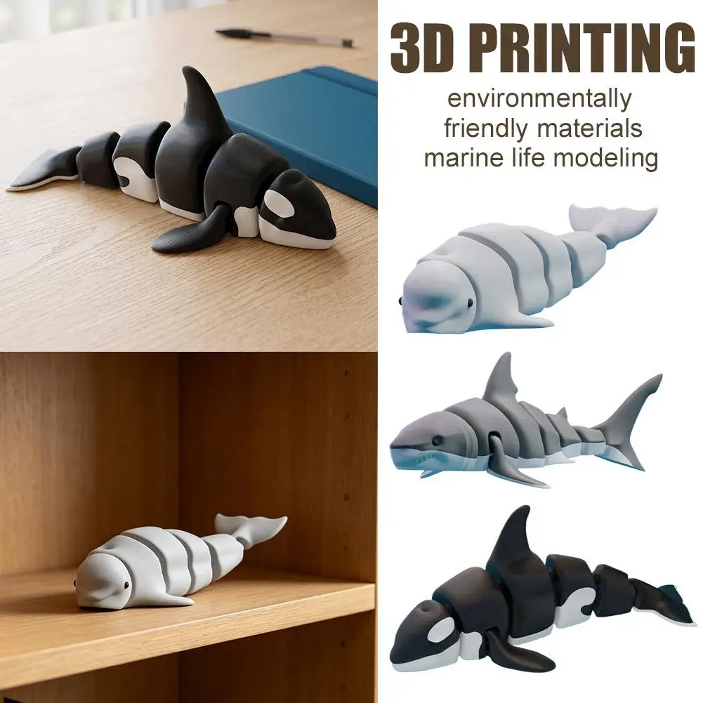 Tubarão de Simulação Flexível Articulado Impresso em 3D, Ornamento de Tubarão Assassino, Ornamento de Tubarão-Branco Grande, Decoração para Casa