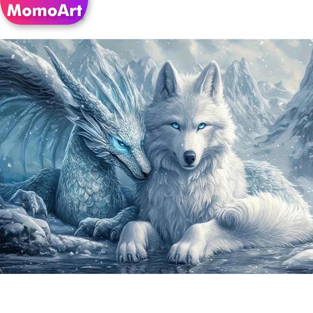 Momoart Diamond Painting Drachen Tier DIY Diamant-Stickerei Wolf Bastelset Geeignet für Anfänger Mosaik Hund Feiertagsgeschenke