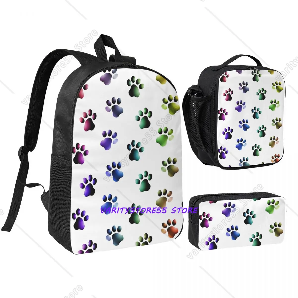 

Animal Paw Prints Cats Dogs Rainbow Colors Backpack Student BookBag School Bag Shoulder Bags 3ps Insulated Lunch Bag Pencil Case