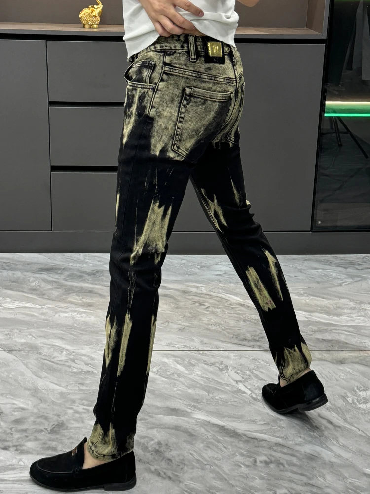 

Приталенные прямые джинсы с принтом тай-дай, мужские модные зимние повседневные брюки, молодежные прямые длинные брюки-трубы