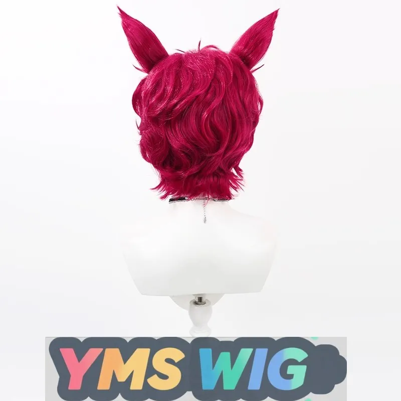 【YMS WIG】 League Of Legends Men's Team Heart Of Steel Sett Peruca Cosplay Rosa Vermelha Camadas Ligeiramente Encaracoladas