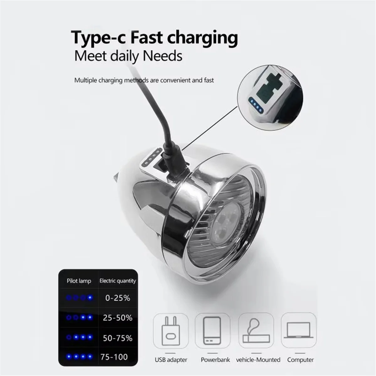 AA74 مصباح أمامي للدراجة عتيق من النوع C قابل لإعادة الشحن كلاسيكي للدراجة الجبلية ضوء أمامي 3 مصابيح LED للدراجة على الطرق ملحقات ركوب الدراجات