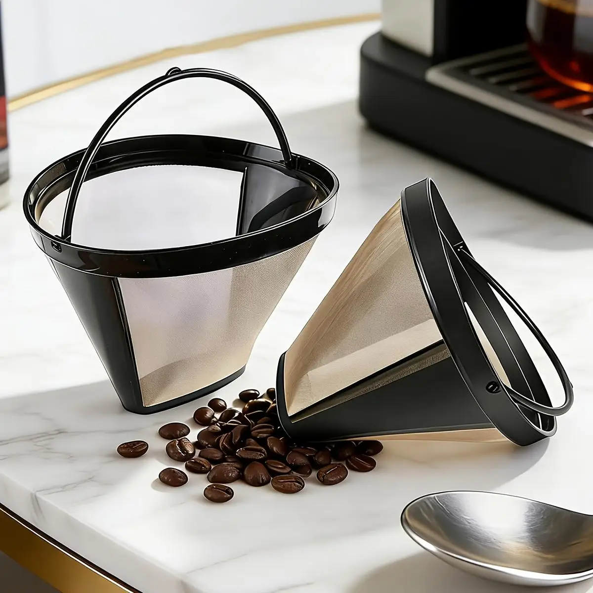 Coffee filter Permanent Reusable,Cone Shape metal Coffee Filter with Pour Over Coffee-maker Dripper Accessories