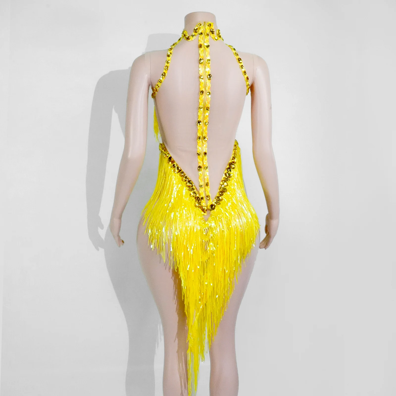 Sparkle Rhinestone Sliver Pink Fringes Sequined Latin Dance Team Skirt Dress Cabaret Performer Costume Party Stage costumes