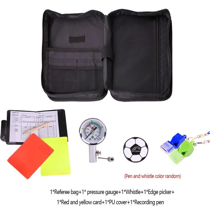 

Professional Football Referee Bag With Whistle Red Yellow Cards Pick Edge Coin Barometer Soccer Wallet Set Kit Referee Equipment