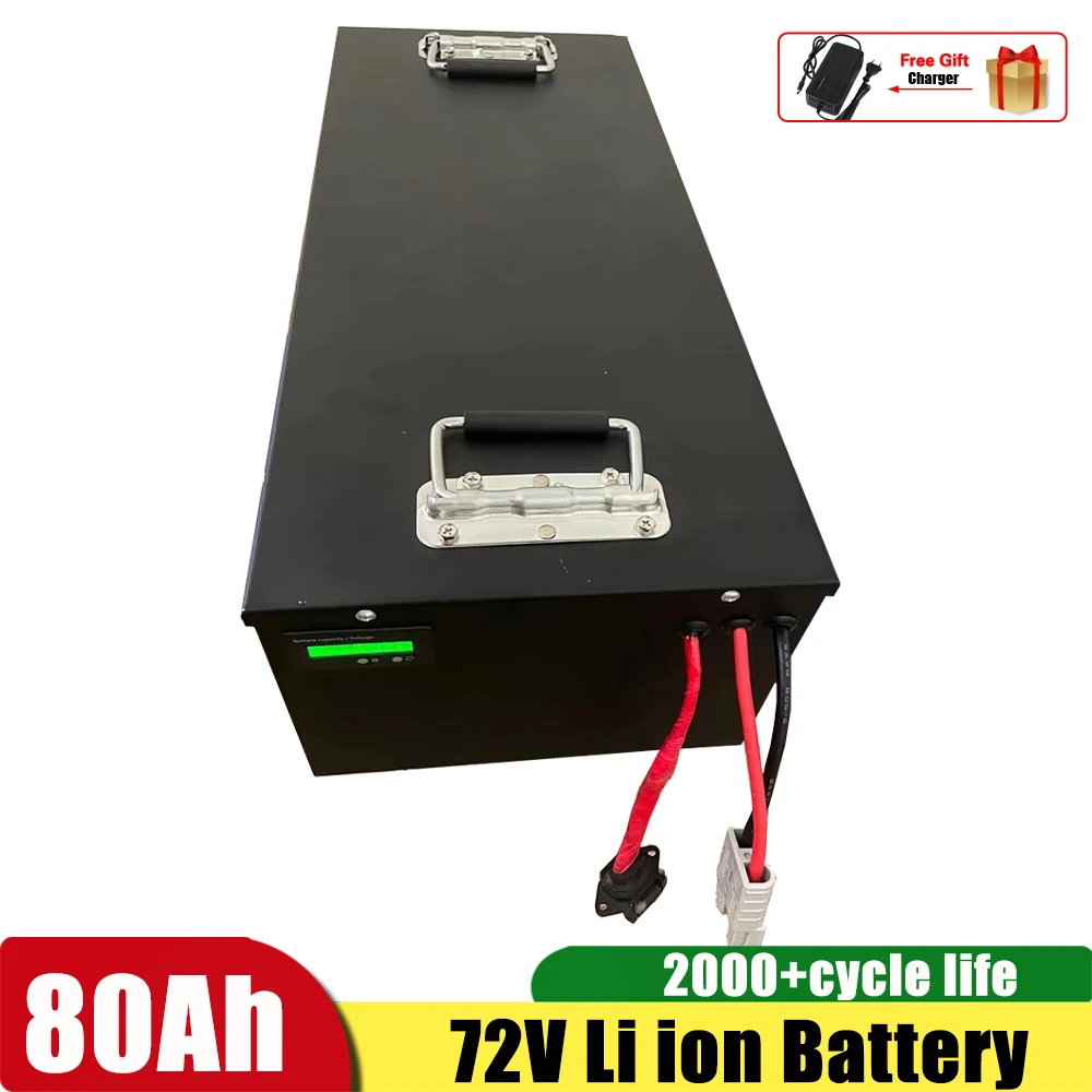 72V 80Ah Li ion Lithium Battery Built-in 80A 100A BMS for 5000w 6000w Electric Motorcycle Boat Golf Cart+ Charger