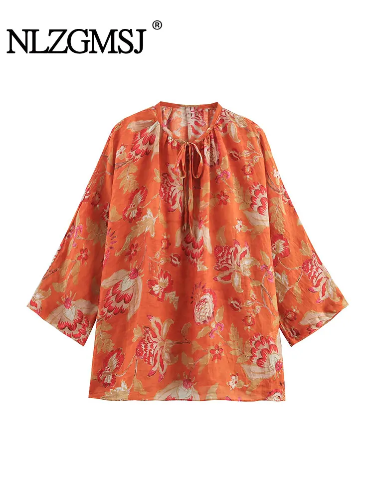 

Elegant Chic Women Blouse Lace-up O-Neck Puff Sleeve Ruffles Shirts Fashion 2025 Spring Summer Casual Blouses