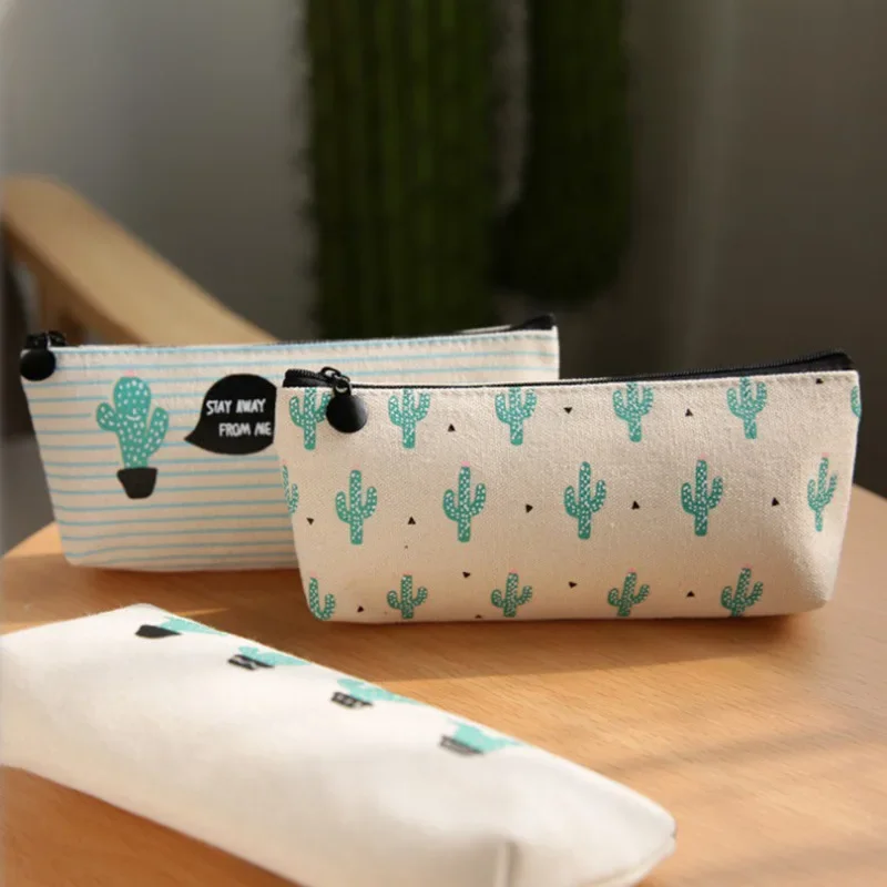 Fabric Canvas Cactus Pencil Case Cute School Pen Case Novelty Stationery Office Crayon Pencil Box Pen Bag Kawaii School Supplies