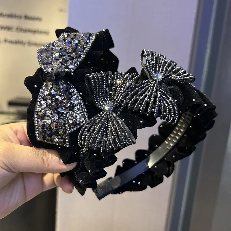 女性用ブラックフランネルヘッドバンド,韓国ヘアバンド,結婚披露宴,ヘアアクセサリー,ギフト,ファッション,新品