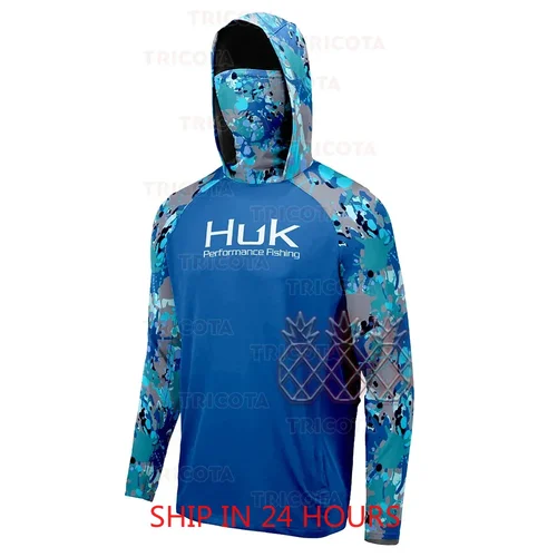 Imagen 2 del producto Camisas de Pesca HUK, máscara facial de manga larga de verano, Camisa con capucha de Pesca UPF50 +, ropa de Pesca de rendimiento transpirable, Camisa de Pesca