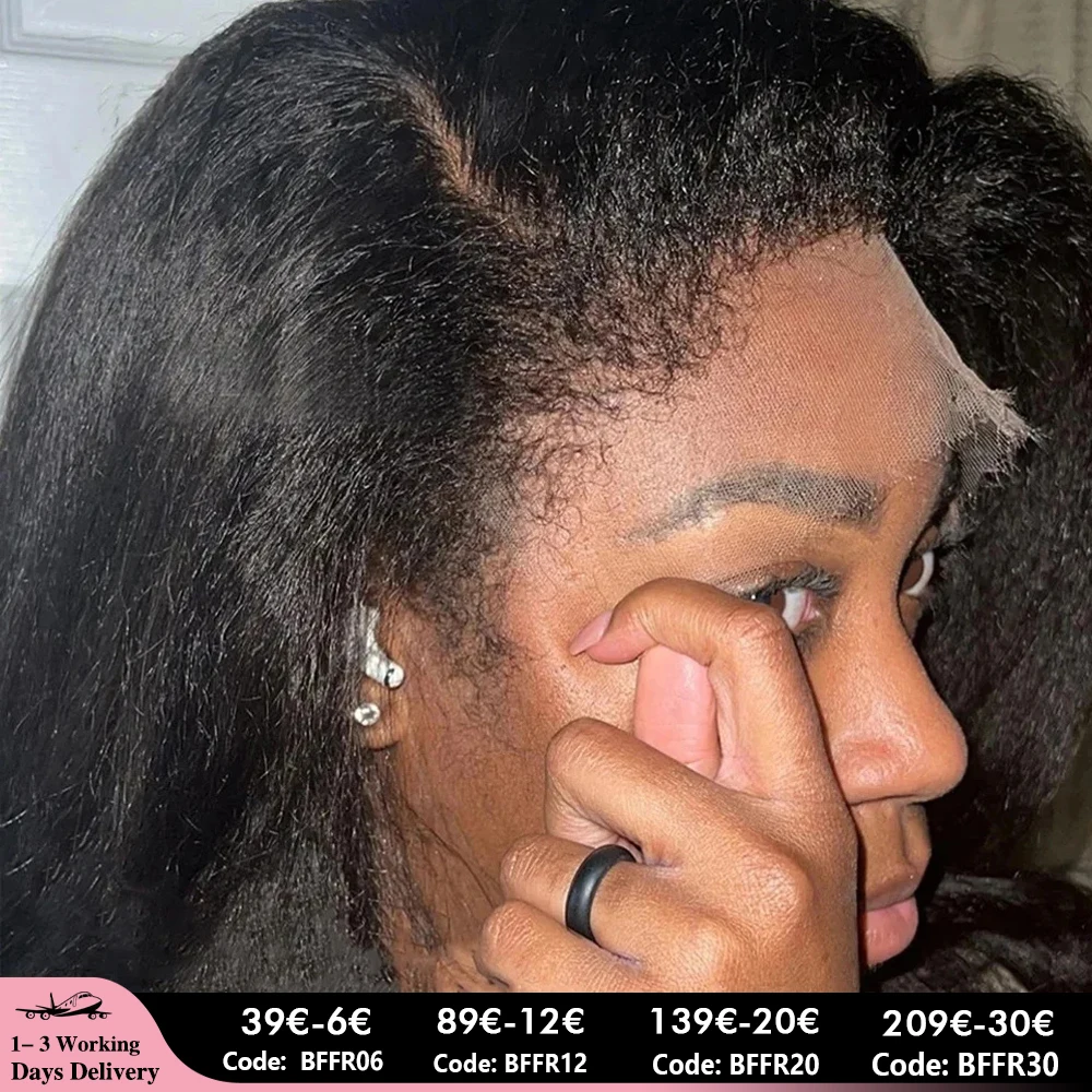 Transparent Lace Front Wig Kinky Straight Curly Baby Hair Wig Kinky Curly Edge Lace Front Wig Yaki Straight Lace Frontal Short Bob Wig Midulla 100% Human Hair Wig