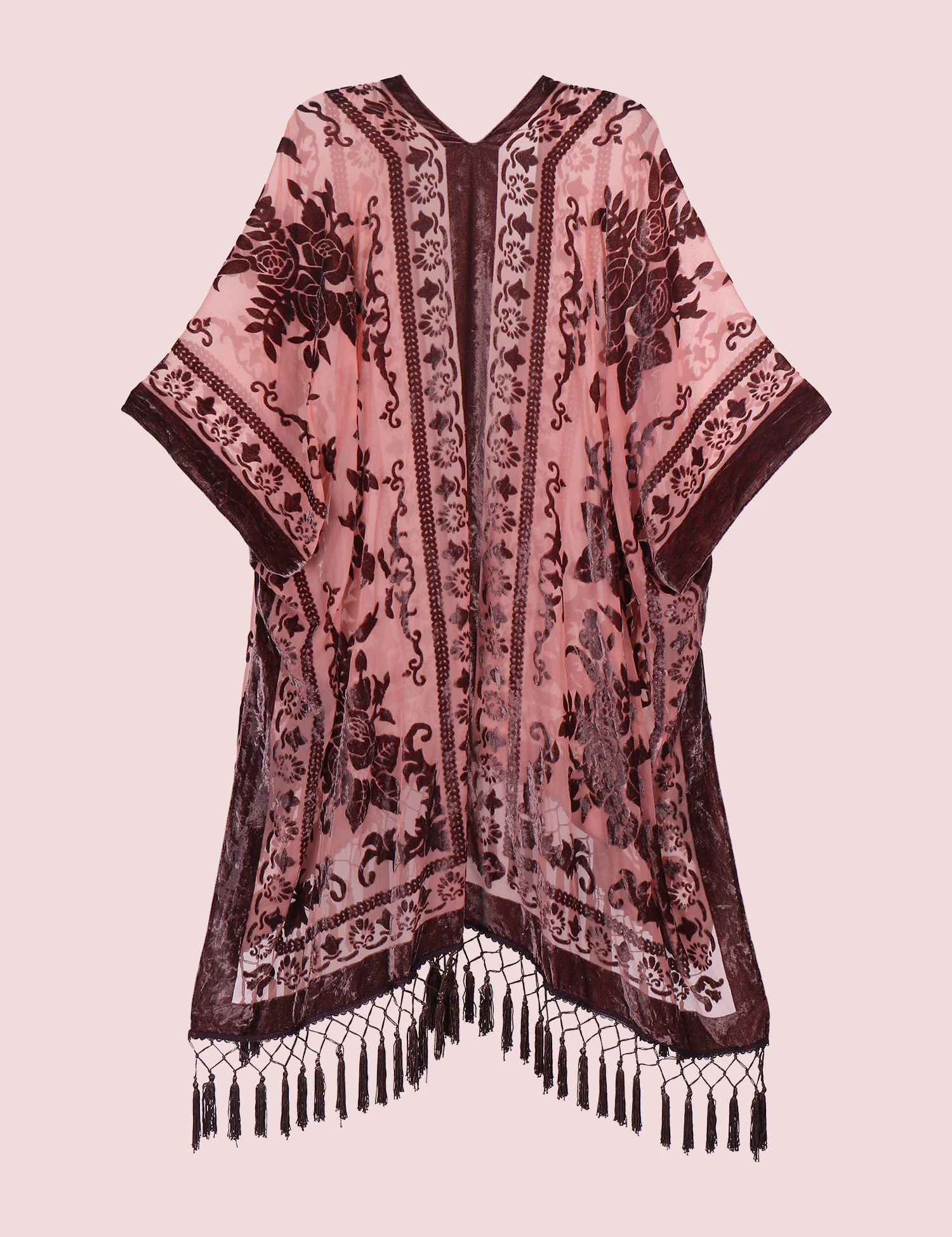 WeHello-Bohemian Style Kimono, Purple Velvet Tassel Shawl, Casual and Versatile for Women on Vacation JYPF-52