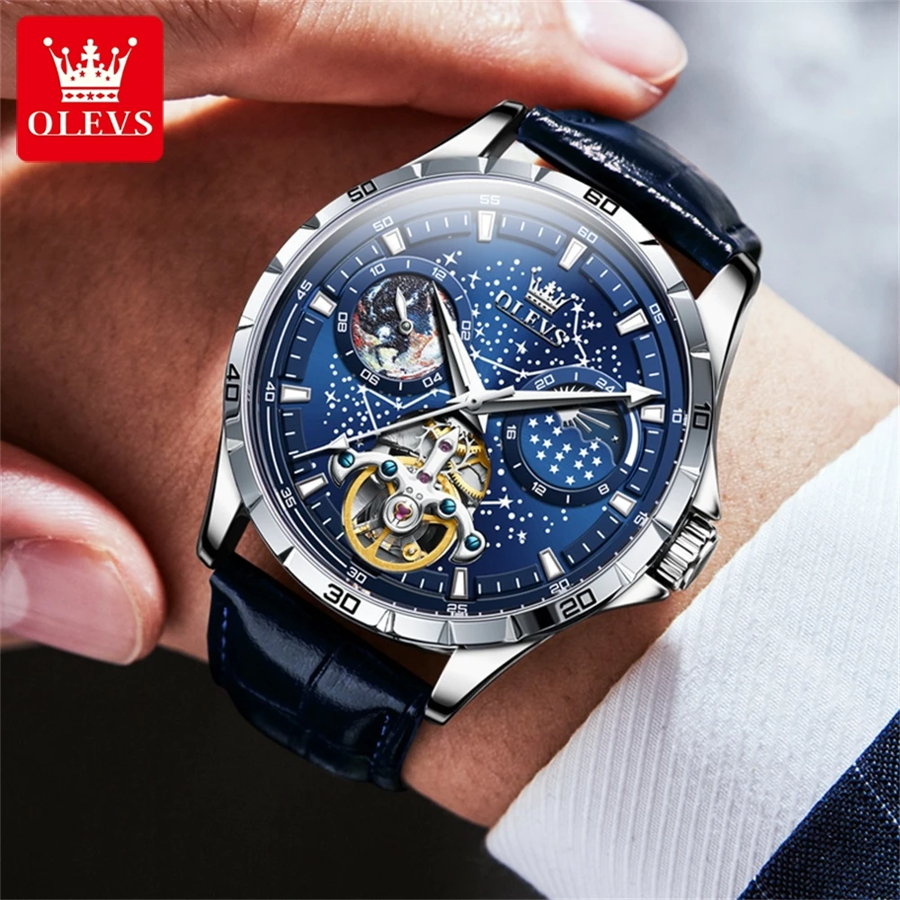 OLEVS Automatic Watch for Man Stainless steel Luminous Waterproof Leather Strap Calendar Luxury High-end Men Watch Original