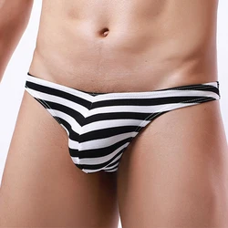 Mens Thongs Underwear Brief Bulge Pouch G-string Tripe Striped Underpants Soft Breathable Comfort Bikini Sexy Male Underpants