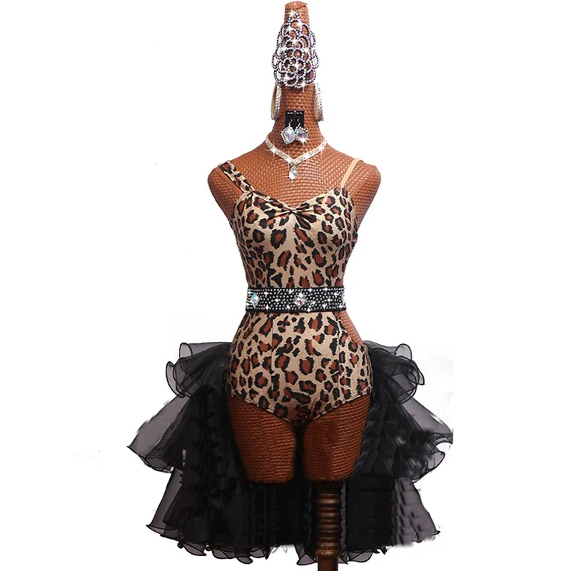 Vestido de baile latino profesional para mujer, traje Sexy con estampado de leopardo, Ropa para bailar Salsa, Samba, Tango y competición de salón de baile, Verano