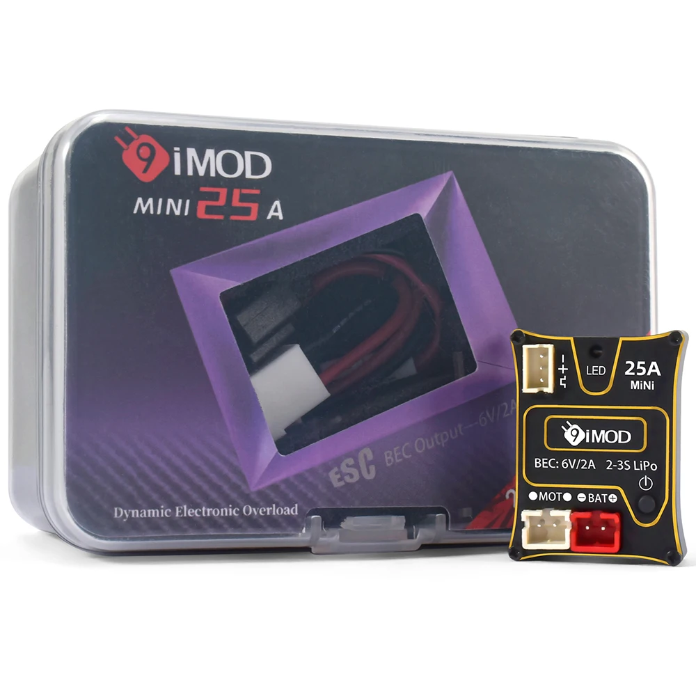 

9IMOD MINI 25A Brushed ESC 6V/2A BEC 2-3S LiPo IP65 Waterproof Compatible with 130 180 Brushed Motor For 1/18 1/24 Crawler Car