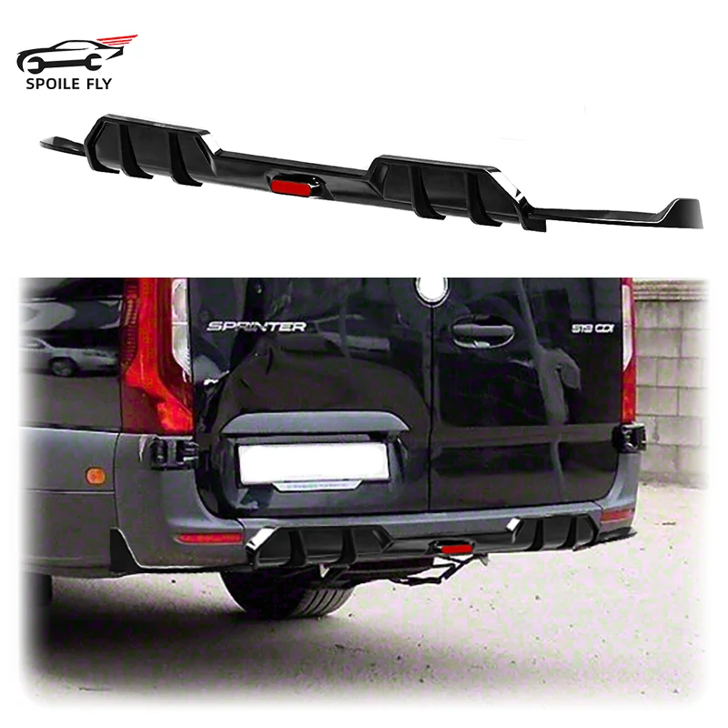 For Mercedes-Benz Sprinter III VS30 (W907-910) 2019+ High Quality ABS 3/Pcs Car Rear Diffuser Bumper Lip Spoiler Glossy Black