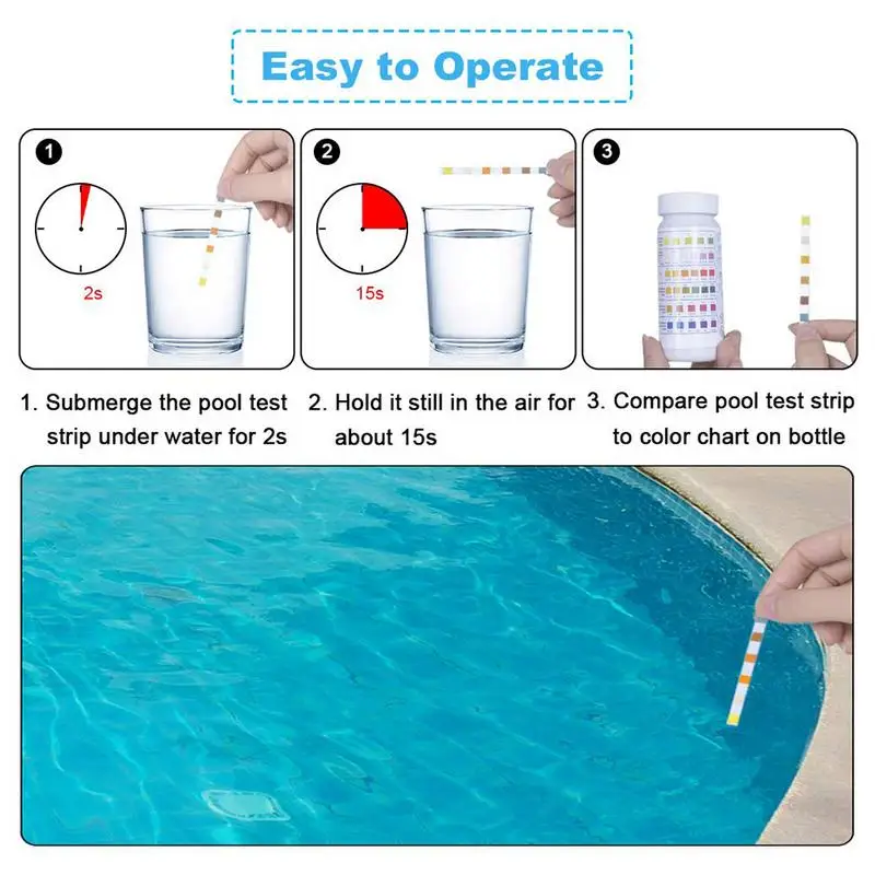 50pcs 6 In 1 Multipurpose Chlorine PH Test Strips SPA Swimming Pool Water Tester Paper Residual Chlorine PH Value Test