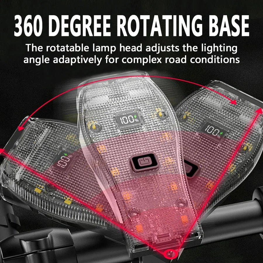 Heinast LED COB waterproof flashlight, USB rechargeable multifunctional bicycle light with horn function, detachable design