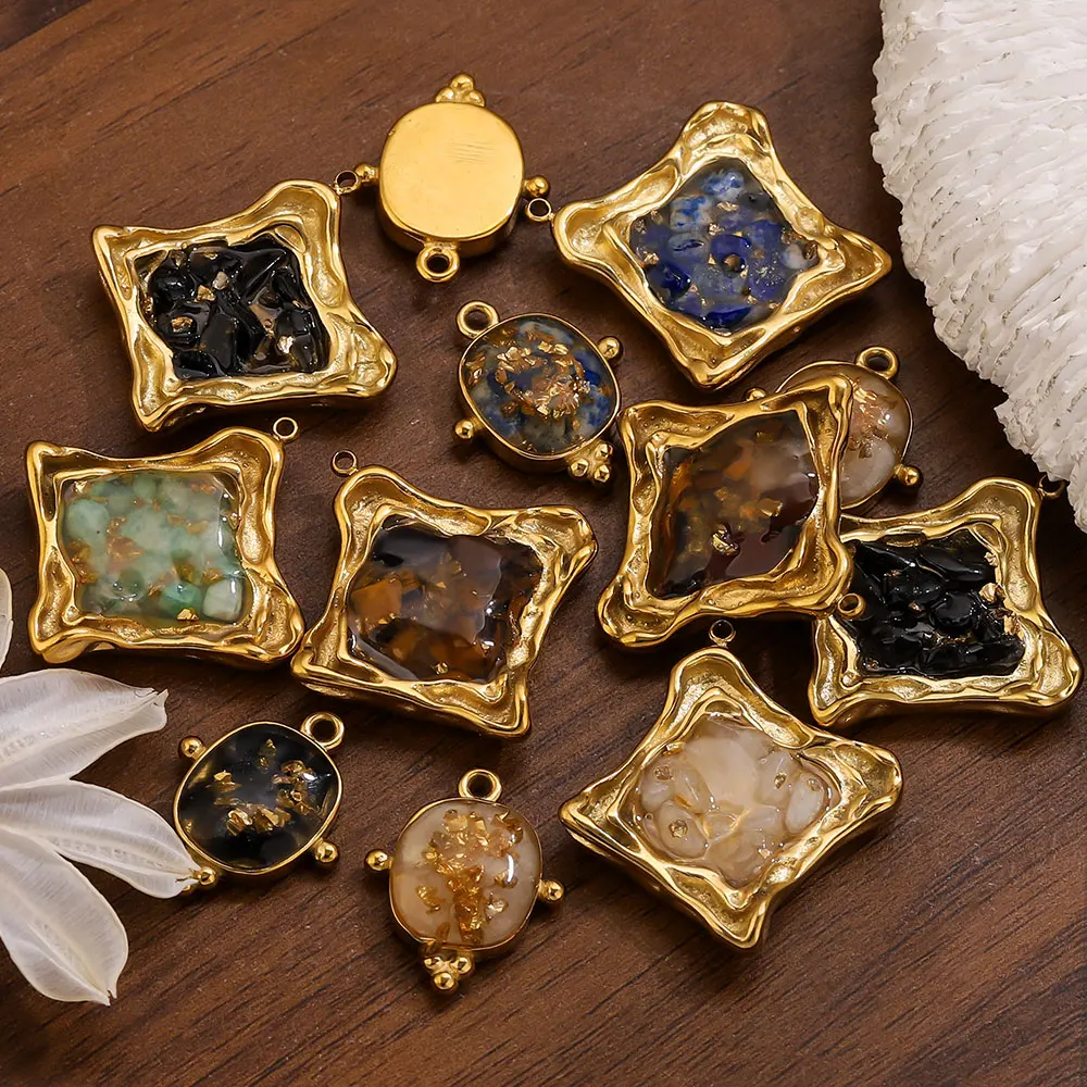 

2pcs Stainless Steel Vintage Enamel Charm Gold Plated Resin Connector Charm for DIY Earring Necklace Ewelry Making Accessories