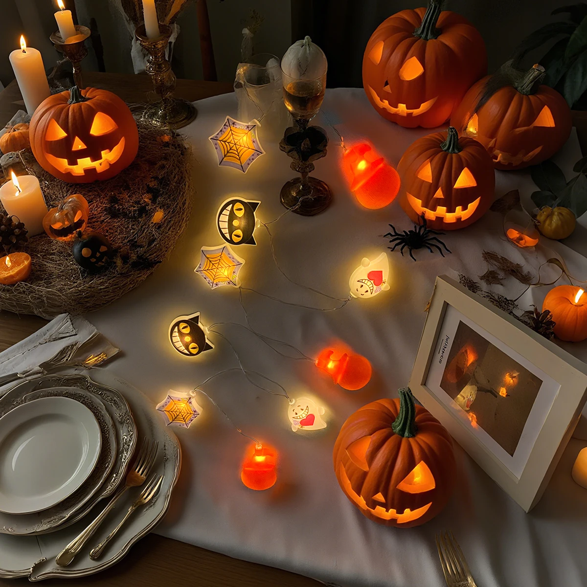 1 قطعة 10/20 LED هالوين شبح القط العنكبوت ويب اليقطين سلسلة ضوء بطارية تعمل بالطاقة للمنزل غرفة نوم حديقة مهرجان ديكور الحفلات