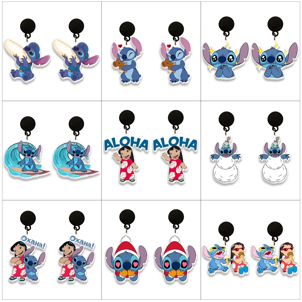 

W Wholesale Stitch Disney Acrylic Earrings Cartoon Figure Stitch Lilo Pendant Ear Drop Earrings Party Jewelry