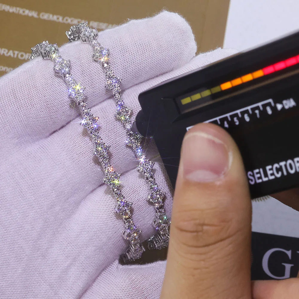 

ICEBLING Wholesale Lab Diamond 925 Silver Moissanite Star Bracelet Fine Jewelry VVS Diamond Cross Cluster Tennis Chain Bracelet