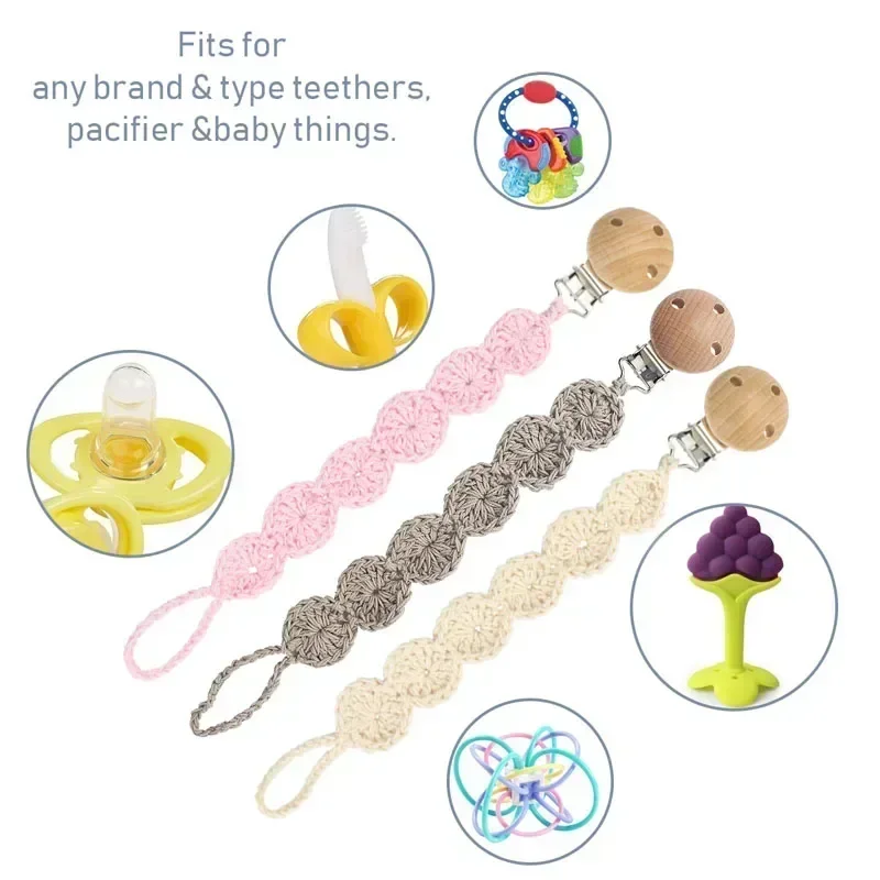 Vintage simples crochê chupeta corrente para recém-nascido dentição chupeta mastigar manequim clipes feitos à mão bebê algodão borla chupeta