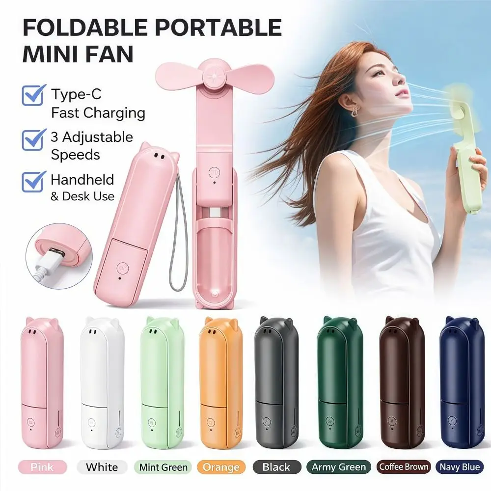 3 IN 1 Handheld Mini Fan 3 Gears 1200 MAh Folding Flashlight Fan USB Rechargeable Lightweight Pocket Silent Fan Summer Outdoor