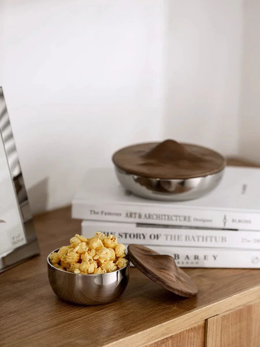 Stainless Steel Fruit Bowl with Lid, Storage Box, Metal Candy Jar for Kitchen, Living Room, Home Decoration, Scandinavian