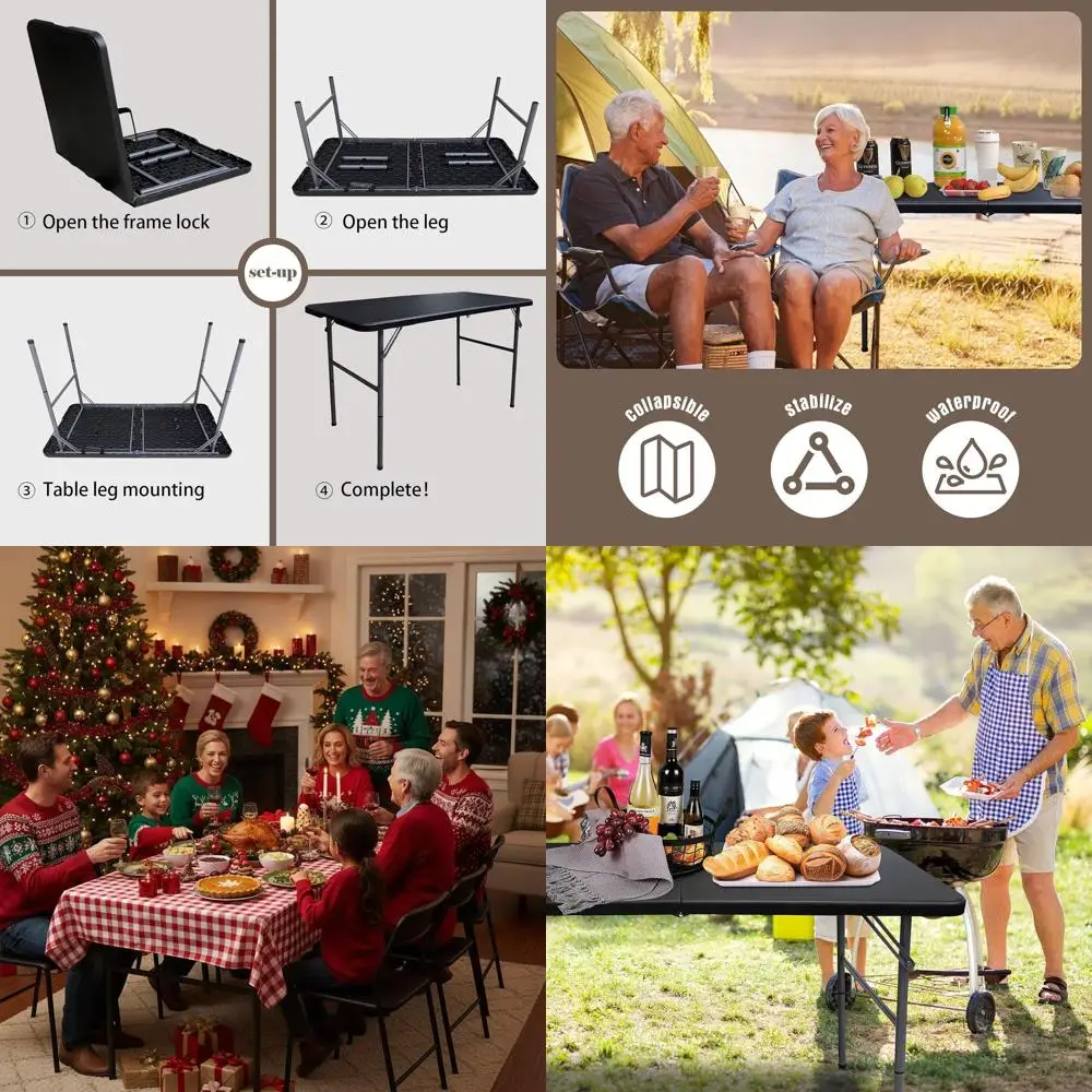 

Портативный складной квадратный стол-трансформер на 4 ножках, усиленный, с ручкой, для улицы, пикников и вечеринок (черный)