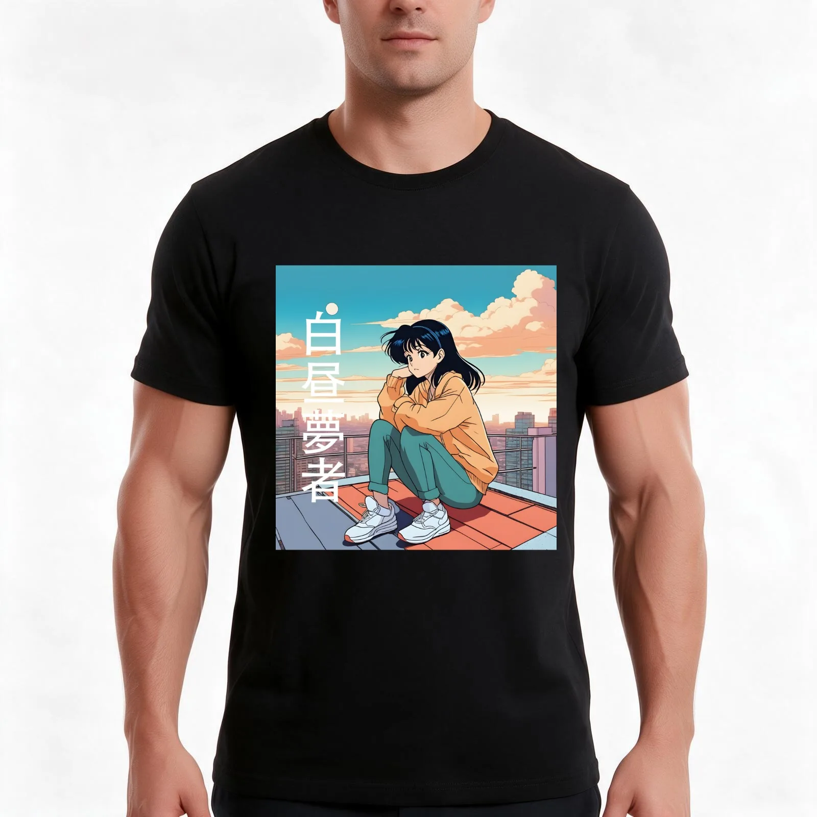 Daydreamer 90s Anime Girl T-Shirt Summer Casual Cotton Tee Oversized Streetwear Tops Vintage Graphic Print Unisex Men Women