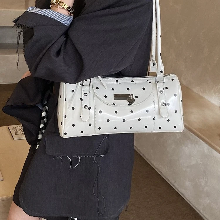 

2026 New Korean Niche Design Polka Dot Portable Boston Bag Women's Simple and Versatile Fashion Shoulder Armpit Bag