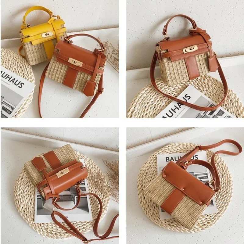 New Rattan Women\'s Bag Premium Sense Vacation Slung Beach Bag Retro One Shoulder Fashion Straw Small Cosmetics Bag
