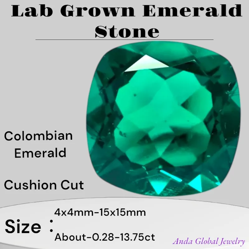 

Lab Grown Colombian Emerald Stone Hydrothermal Hand-cutting Square Cushion Cut Synthetic Emerald Stone With AGL Certificate