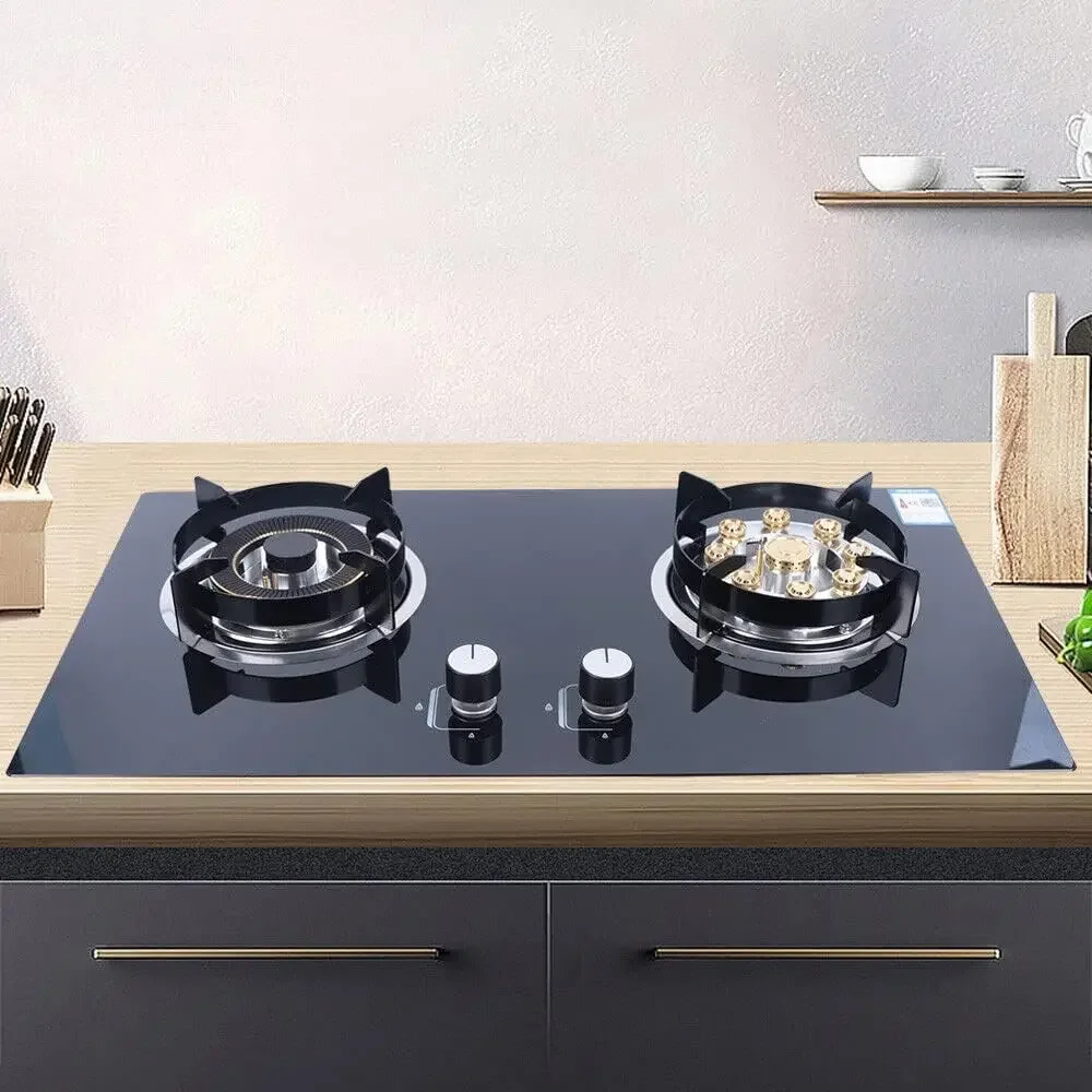 Cooktop with 2 Metal Knob, Burner Gas Stovetop Stainless Steel Built-in Hob, Built-in Natural Gas Cooker Gas Stove