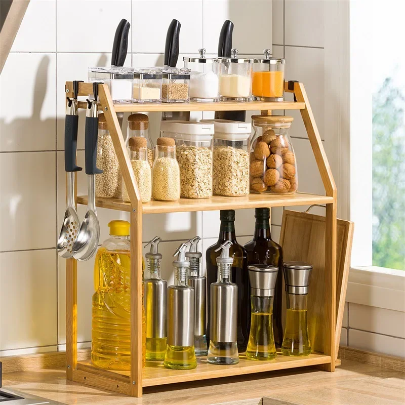 Nanjng Bamboo Floor Standingmulti - Level Kitchen Storage Ra for Microwave OVengarniture  Wood Pantry Organizer