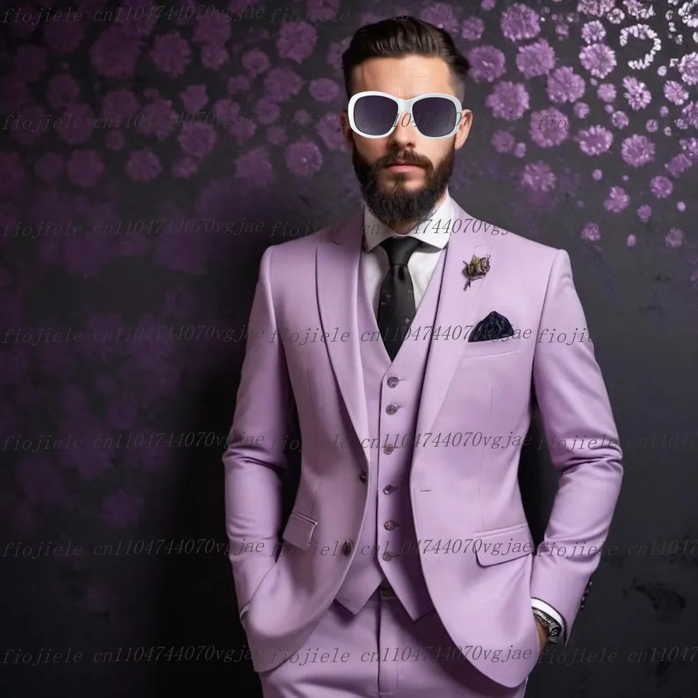 

Customized Lavender Men Suit Formal Occasion Wedding Party Groom Groomsman Business Male Tuxedos 3 Piece Set Jacket Vest Pants