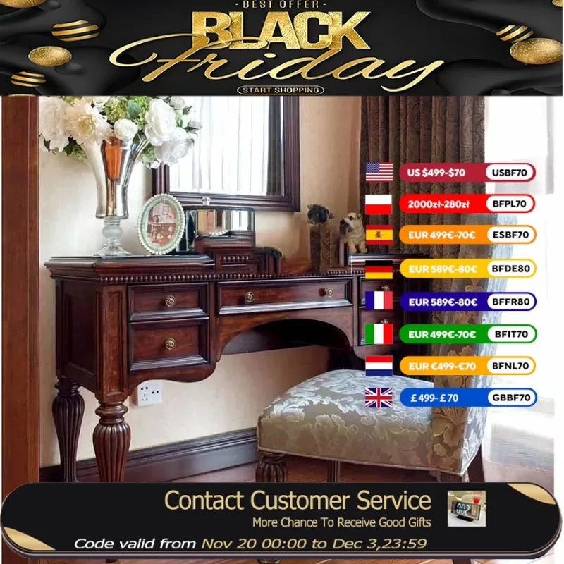 

European Drawer Vanity Table Vintage Aesthetic Solid Wood Makeup Cabinet Bedroom Space Saving Penteadeira Feminina Furniture