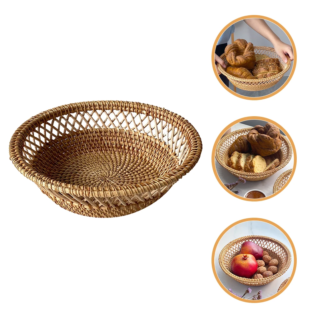 

Multi-Functional Rattan Woven Storage Basket Large Capacity Snack Desktop Organizer Sundries Container For Home Bathroom Pantry