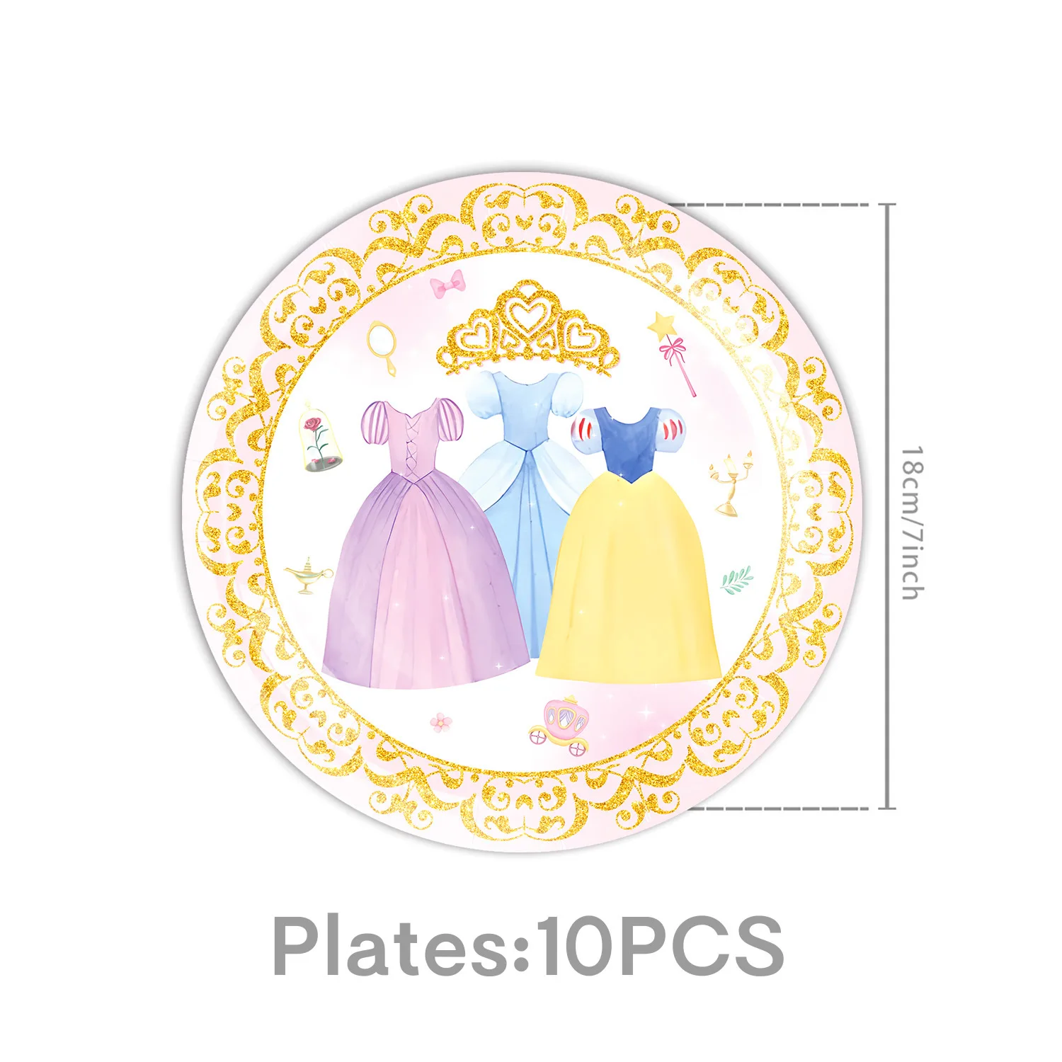 Prinzessin Kleid Mädchen Geburtstag Party Einweg Geschirr Pappbecher Teller Serviette Tischdecken Ballon Für Baby Showe Decor Liefert – Detail 3