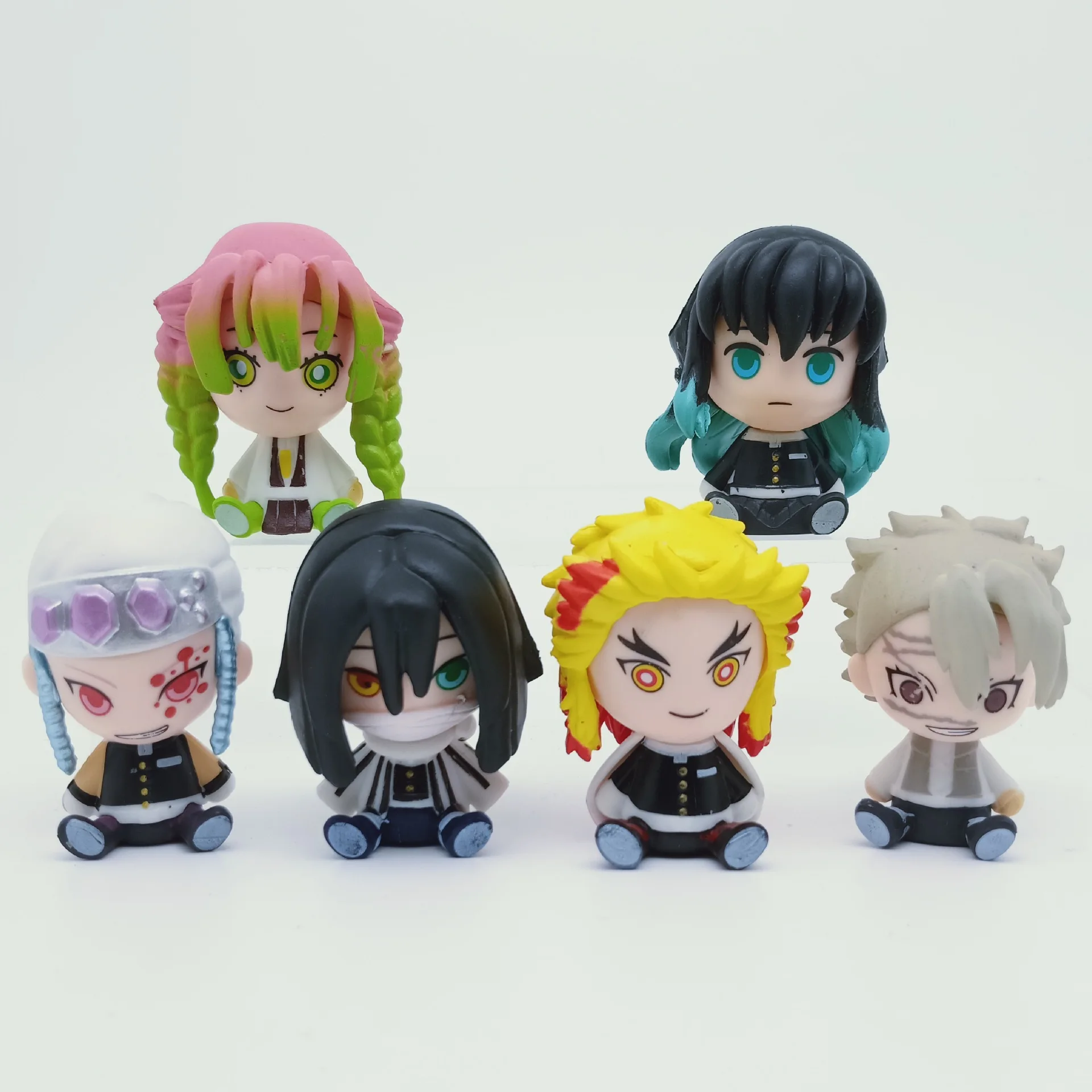 6 sztuk/1 zestaw Anime Demon Slayer rysunek Kyoujurou Q wersja Muichirou Model Sanemi zabawka Obanai Kanroji Mitsuri zestaw lalek udekoruj prezent