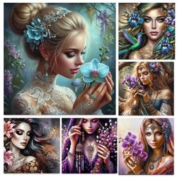 Full Diamond Painting Orchid Flower Woman Beautiful Tattoo DIY Fantasy Girl Portrait Diamond Mosaic Craft Kit Home Decor